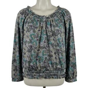 Mossimo Blouse XXL Purple Paisley Long Sleeve Peasant Prairie Boho Festival